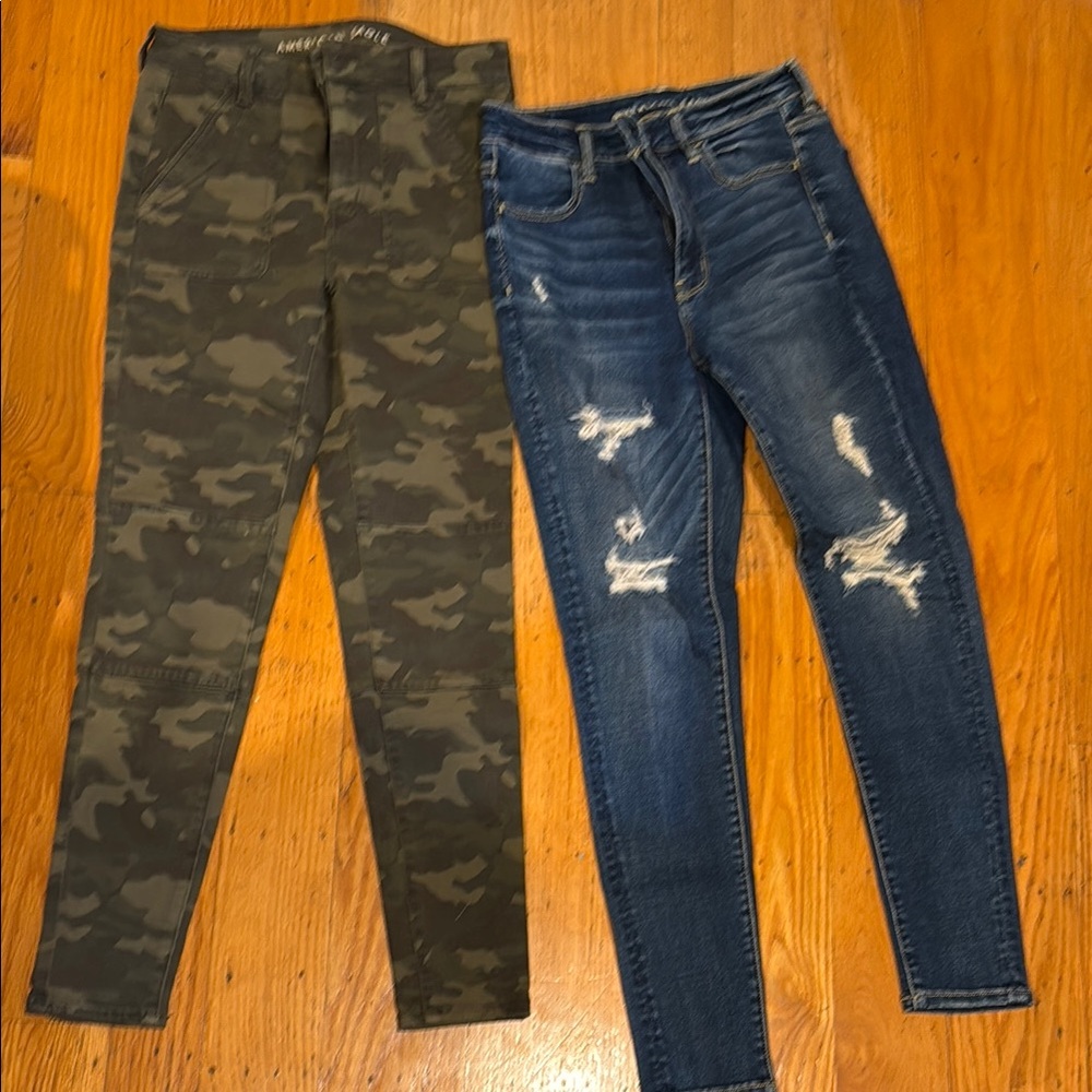 Camo and Blue Distressed Women Jeans